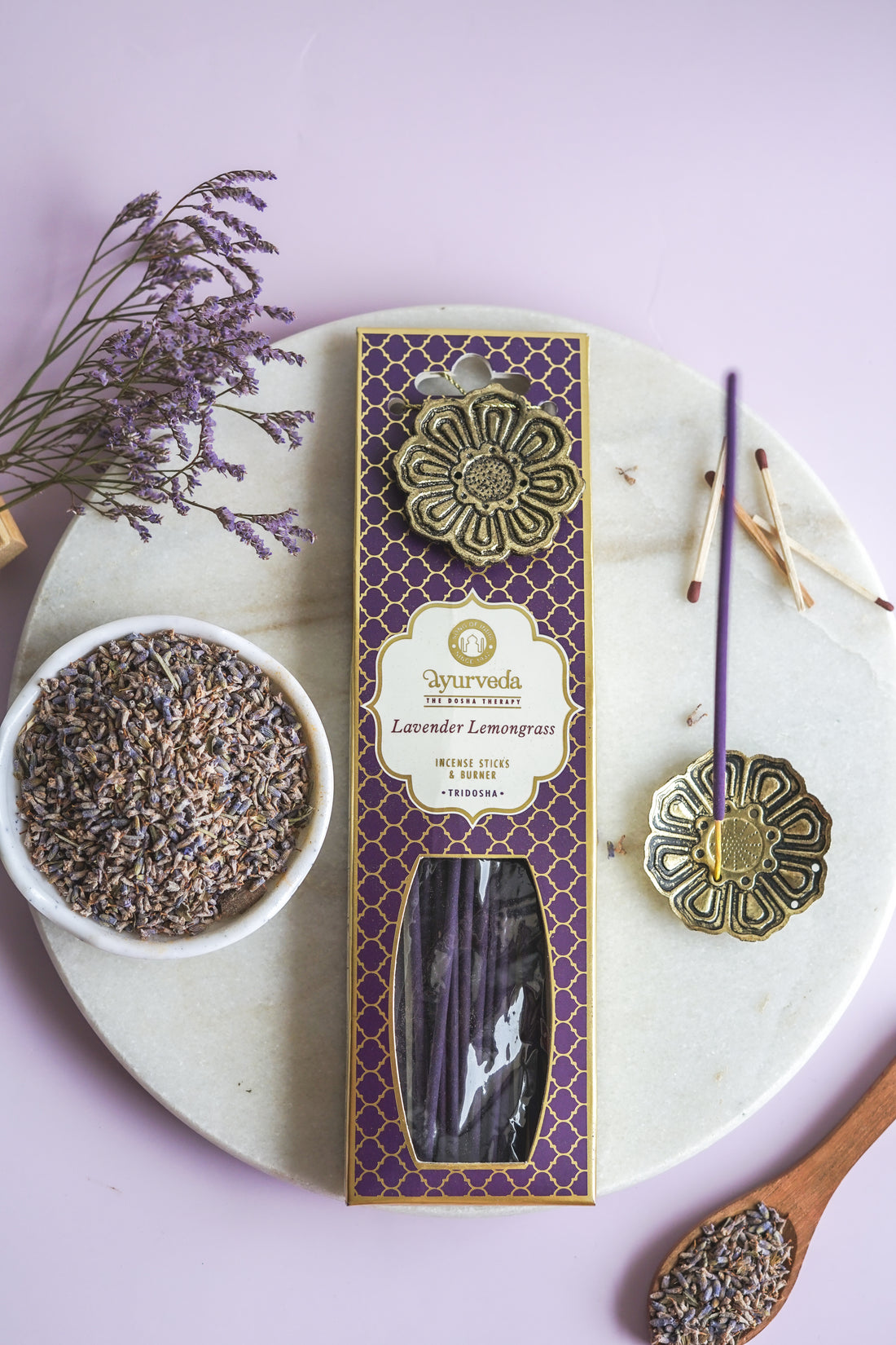 Ayurveda Incense Gift Set – Lavender Lemongrass | Includes Metal Incense Burner