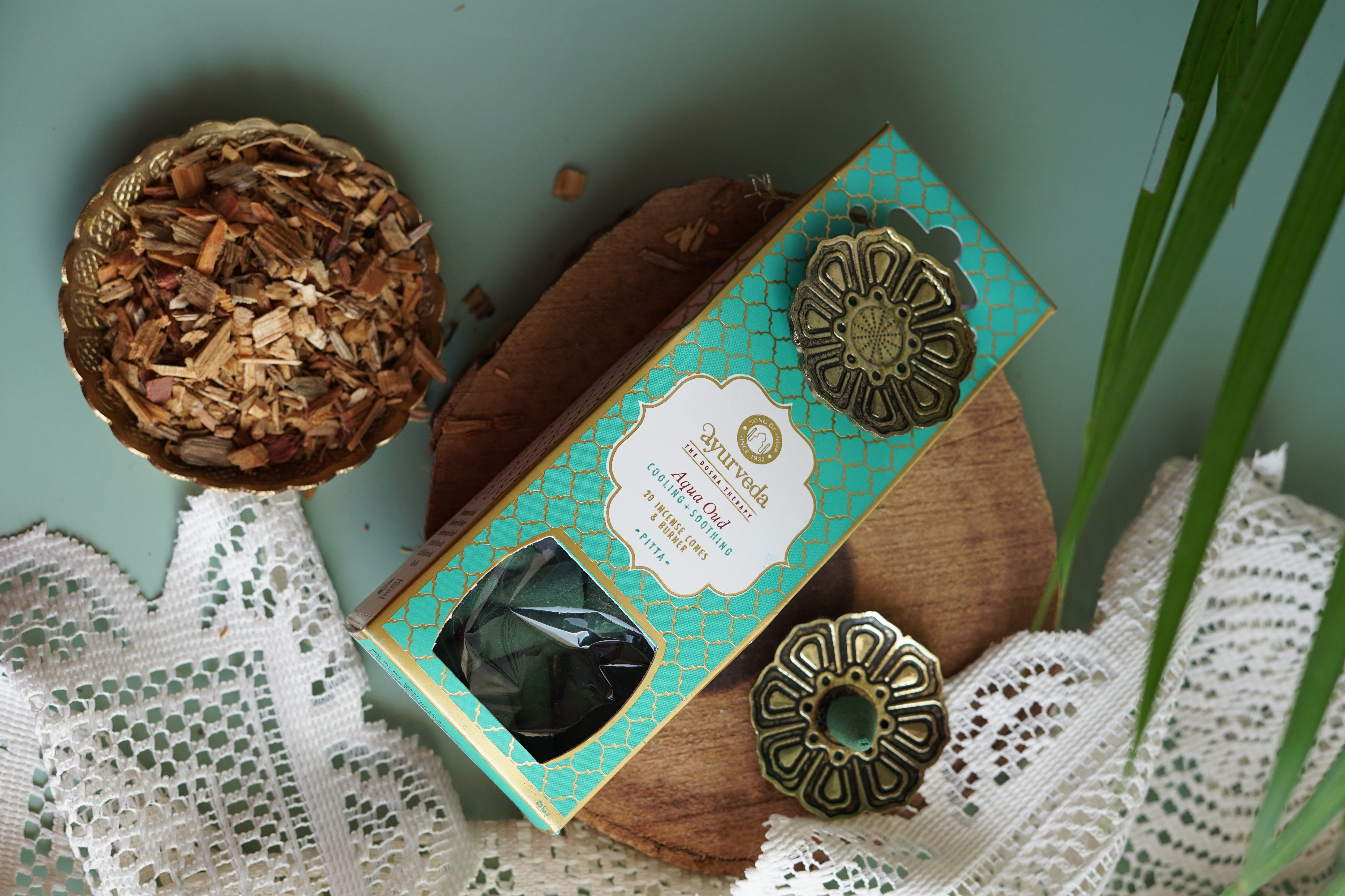 Ayurveda Incense Cone Gift Set – Pitta | Aqua Oud | Includes Metal Cone Burner
