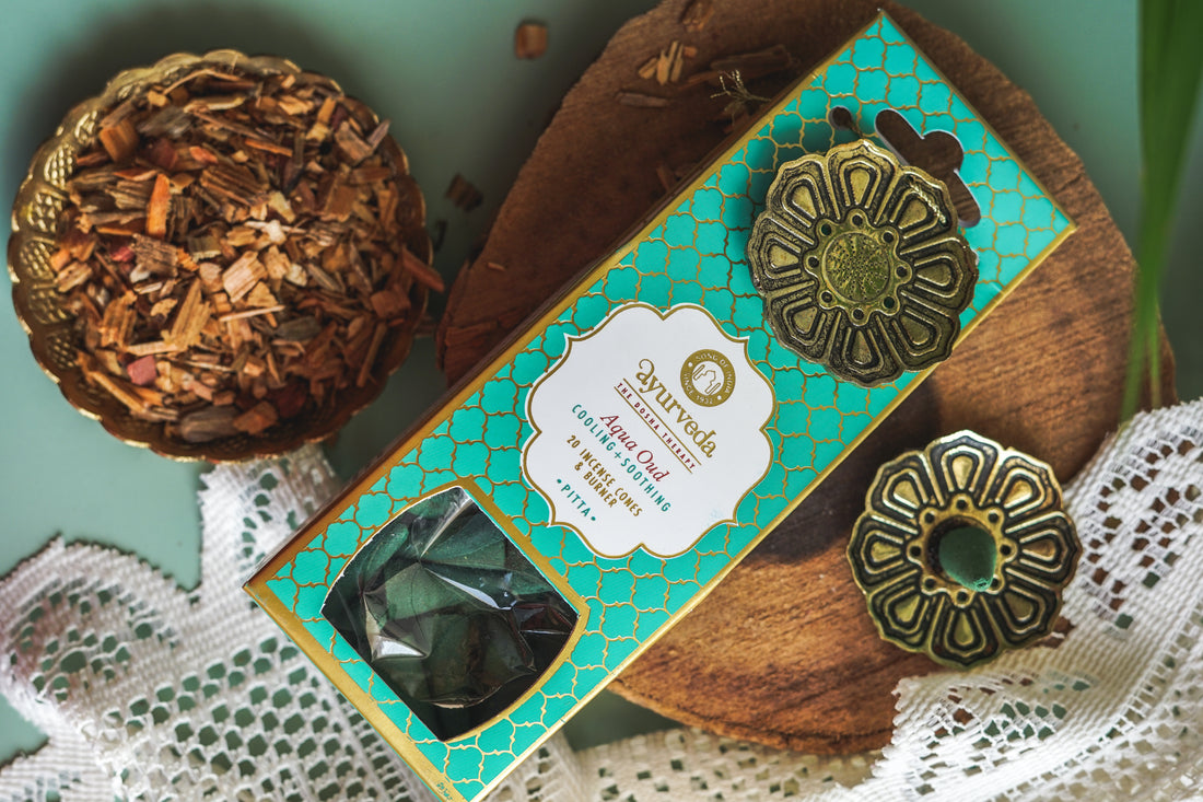 Ayurveda Incense Cone Gift Set – Pitta | Aqua Oud | Includes Metal Cone Burner