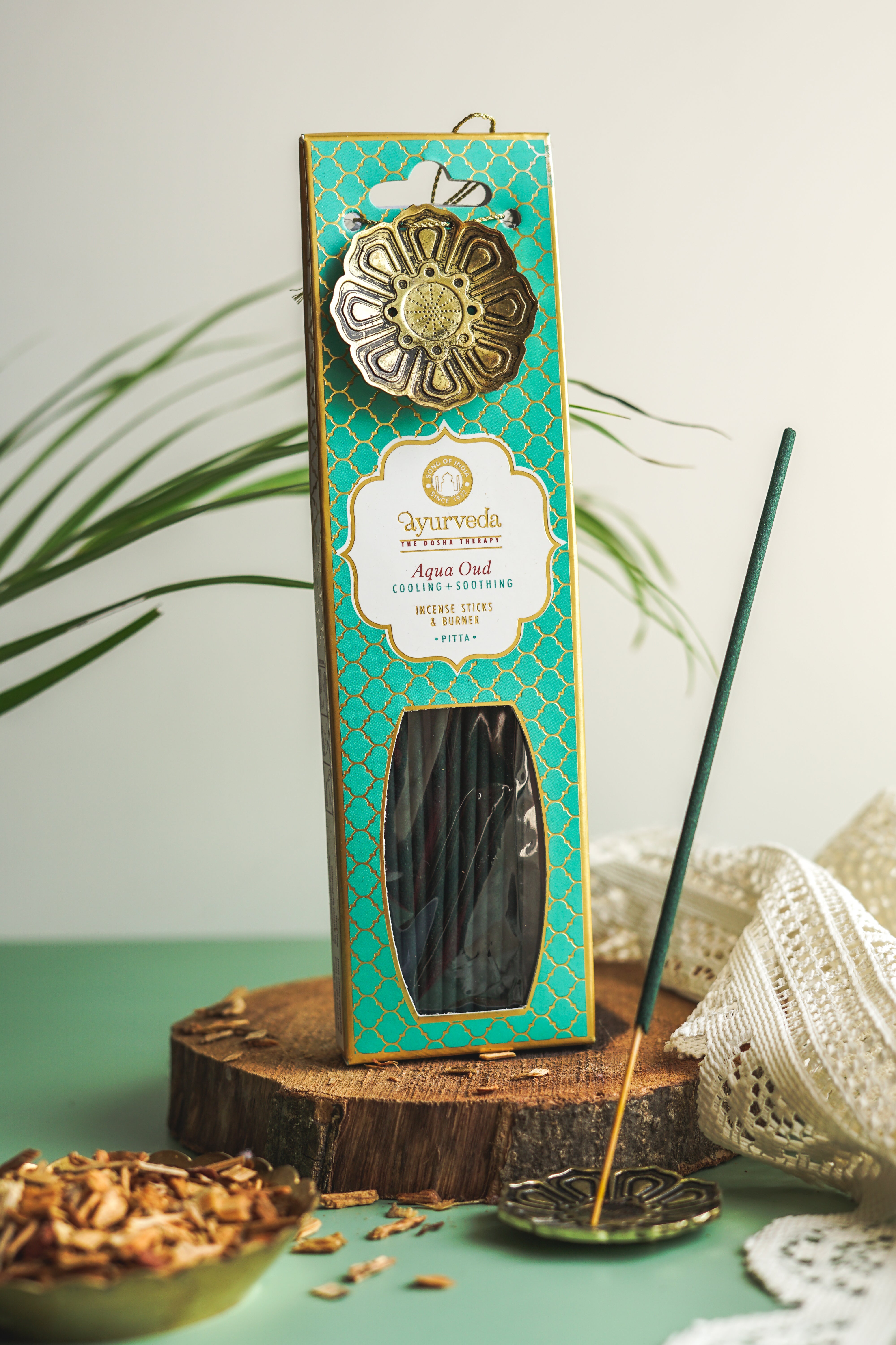 Ayurveda Incense Gift Set – Pitta | Aqua Oud | Includes Metal Incense Burner