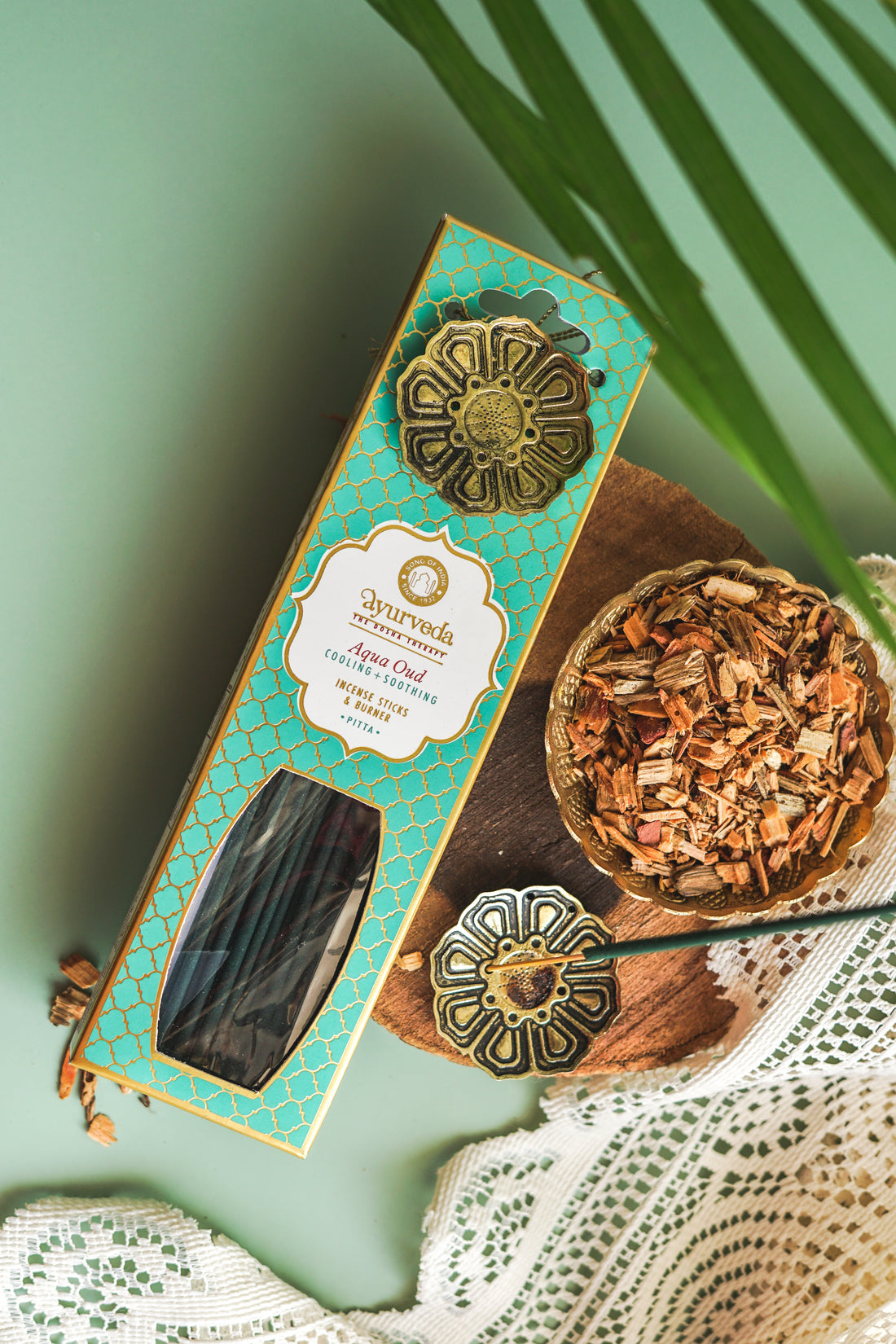 Ayurveda Incense Gift Set – Pitta | Aqua Oud | Includes Metal Incense Burner