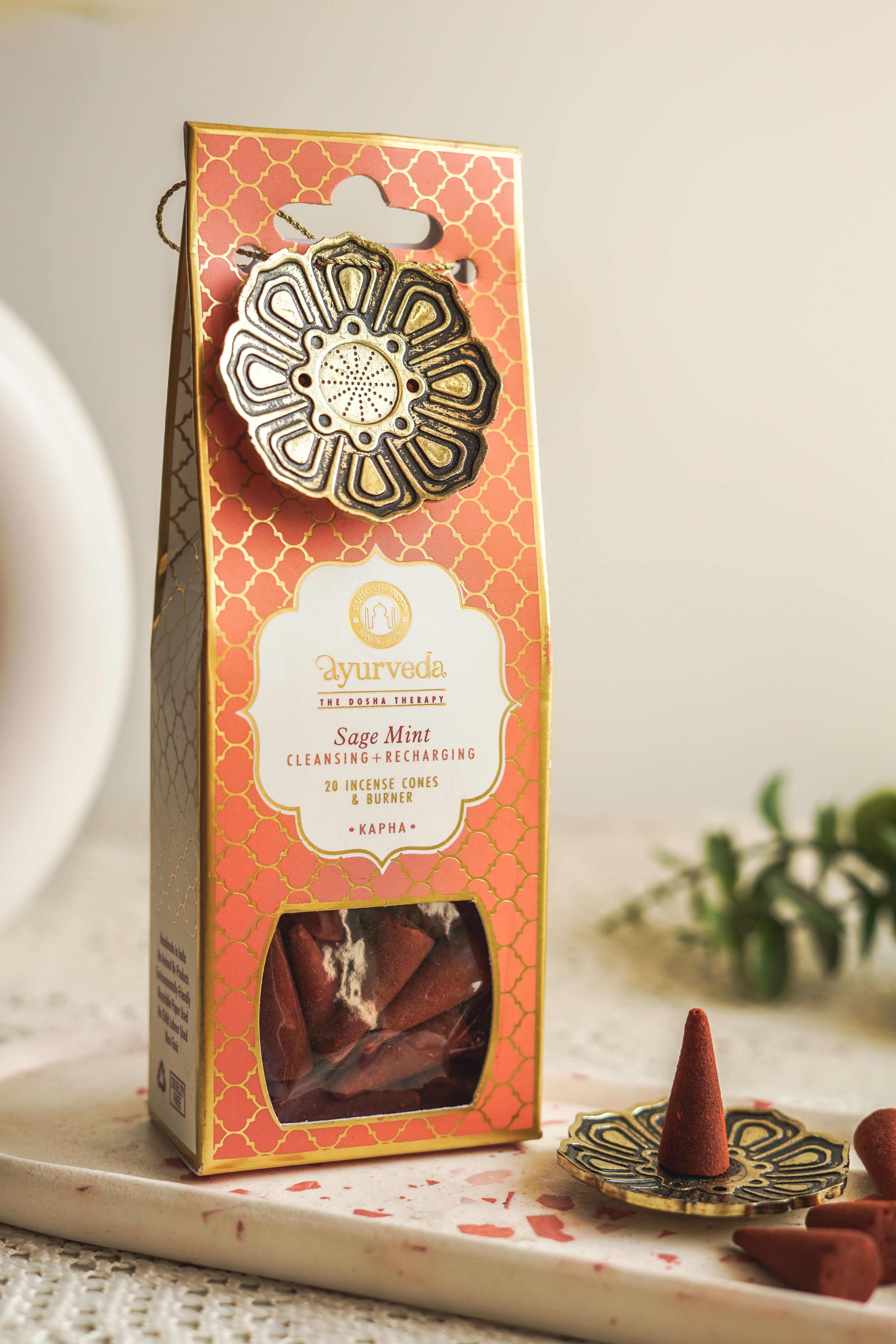 Ayurveda Incense Cone Gift Set – Kapha | Sage Mint | Includes Metal Cone Burner