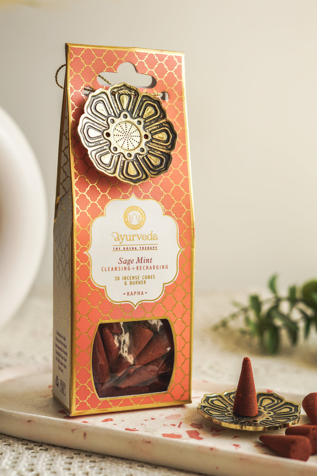 Ayurveda Incense Cone Gift Set – Kapha | Sage Mint | Includes Metal Cone Burner