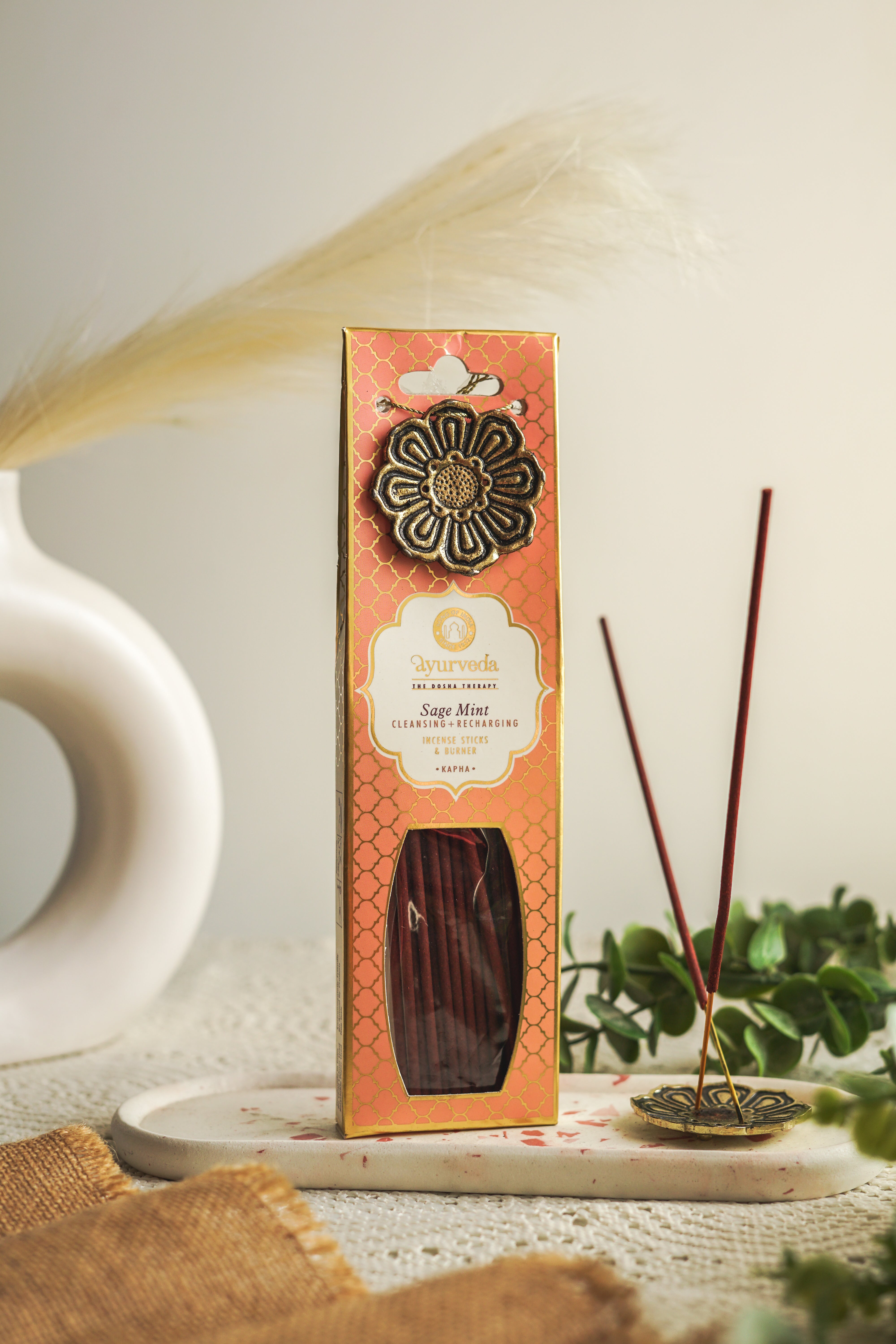 Ayurveda Incense Gift Set – Kapha | Sage Mint | Includes Metal Incense Burner