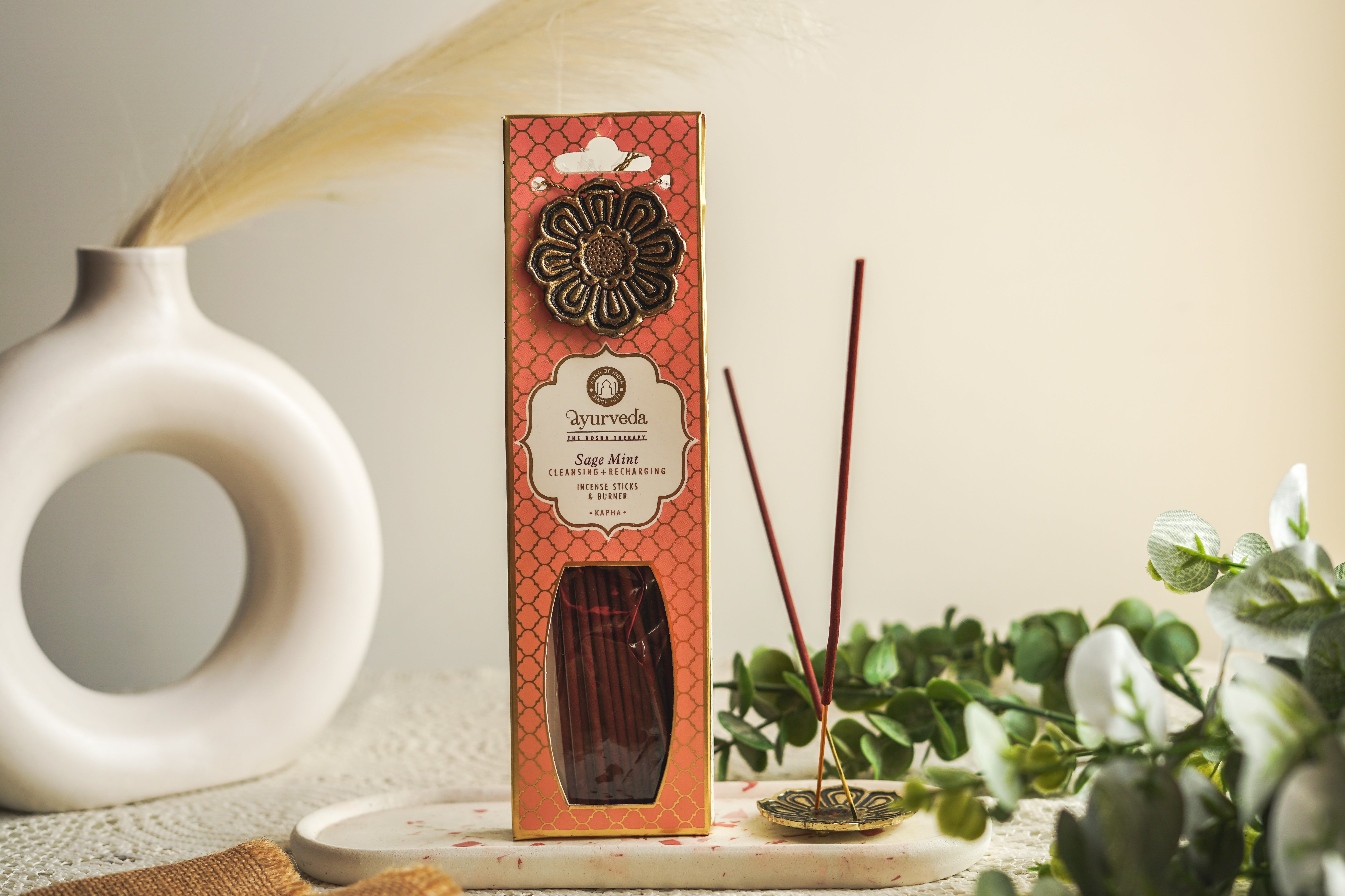 Ayurveda Incense Gift Set – Kapha | Sage Mint | Includes Metal Incense Burner