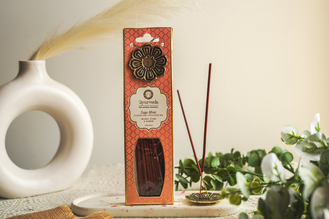 Ayurveda Incense Gift Set – Kapha | Sage Mint | Includes Metal Incense Burner