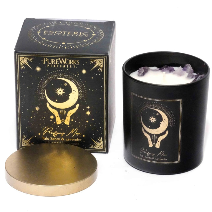 Purifying Moon Esoteric Gem Candle – Palo Santo & Lavender with Amethyst