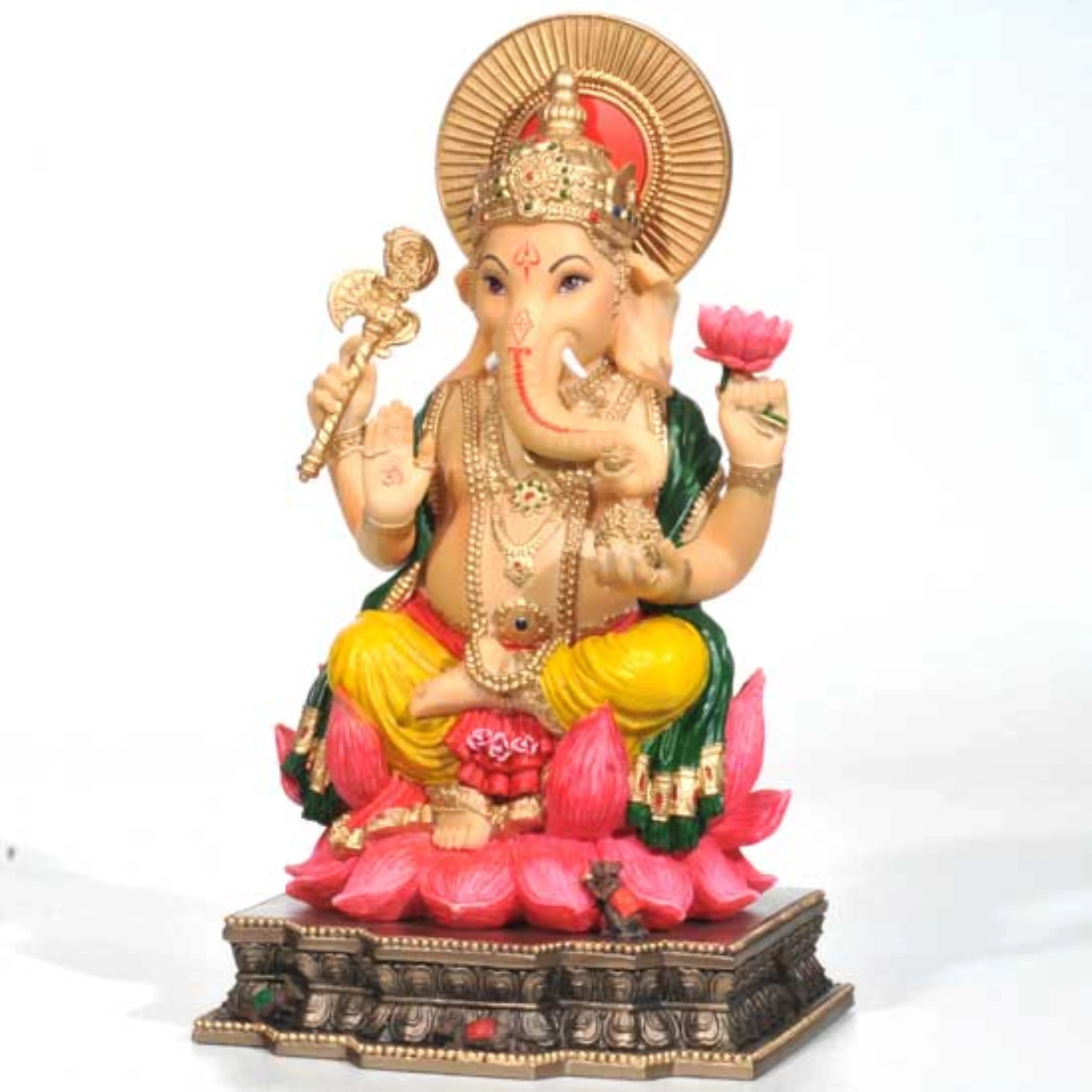 Ganesha sitting on lotus -  Traditional colors