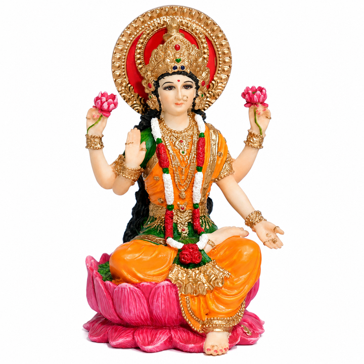 Song of India® Hand-Painted Lakshmi & Ganesha Lotus Figurine Set | Diwali Décor