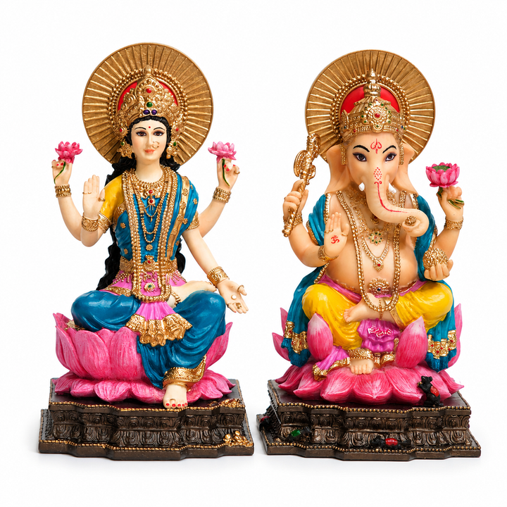 Lakshmi & Ganesha Statue Set for Diwali | Hand-Painted Hindu Idols | Song of India
