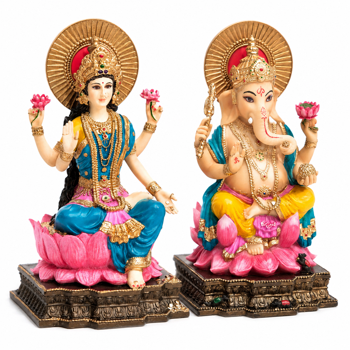 Lakshmi & Ganesha Statue Set for Diwali | Hand-Painted Hindu Idols | Song of India