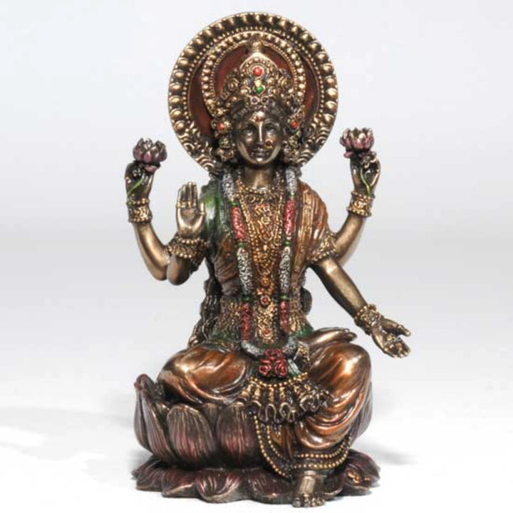 Lakshmi Figurine – Hand Painted Bronze