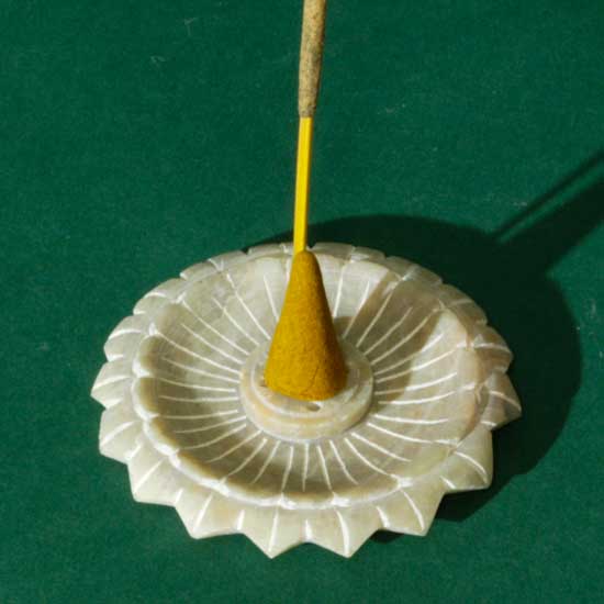 Handmade Lotus Soapstone Incense Stick & Cone Burner – 3"