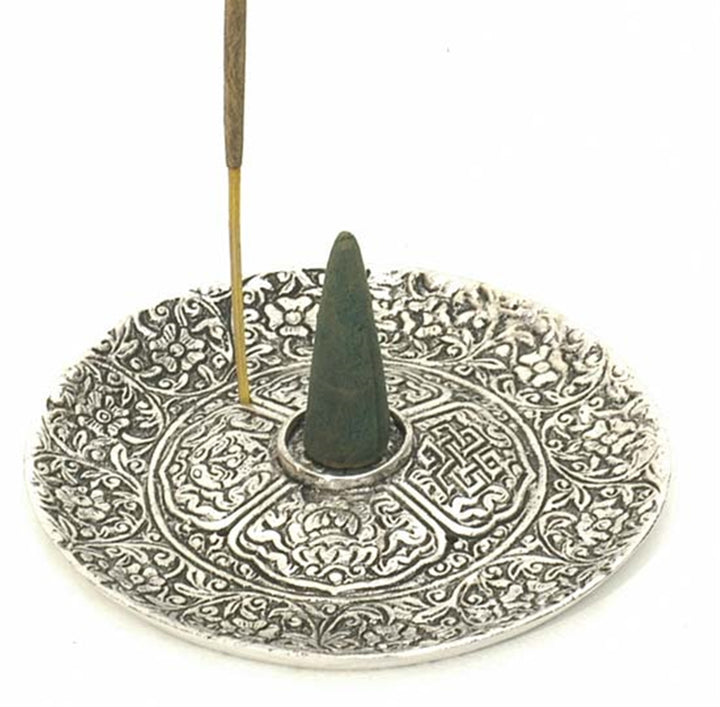 Antique-Style White Metal Incense Stick & Cone Burner – 5"