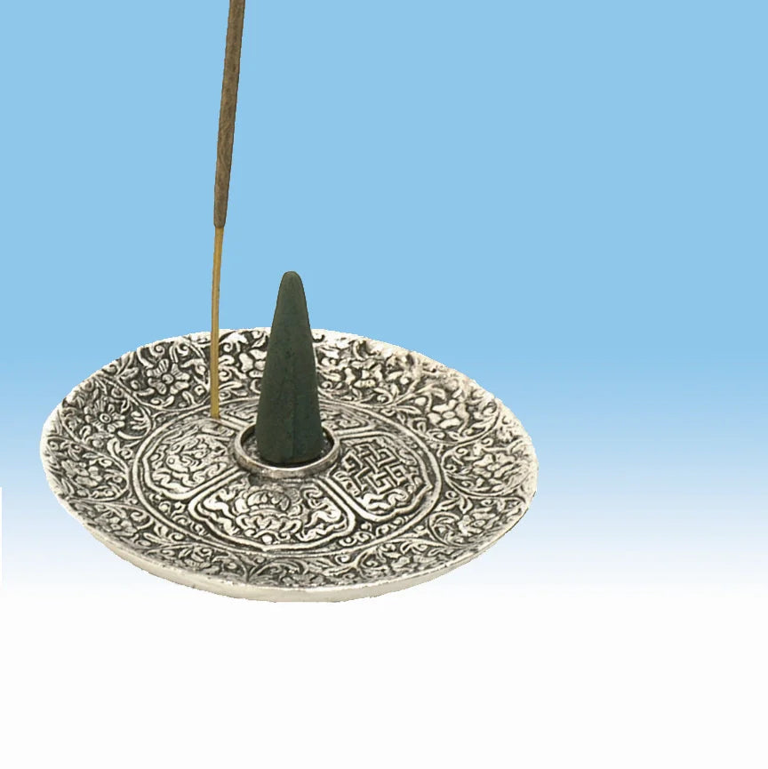 Antique-Style White Metal Incense Stick & Cone Burner – 5"