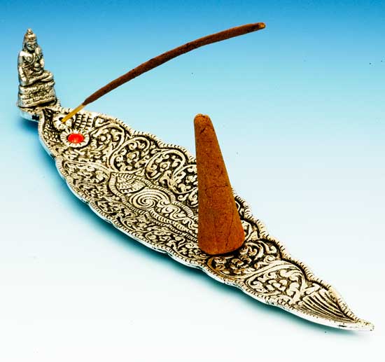 Buddha White Metal Incense Stick & Cone Burner – 9"