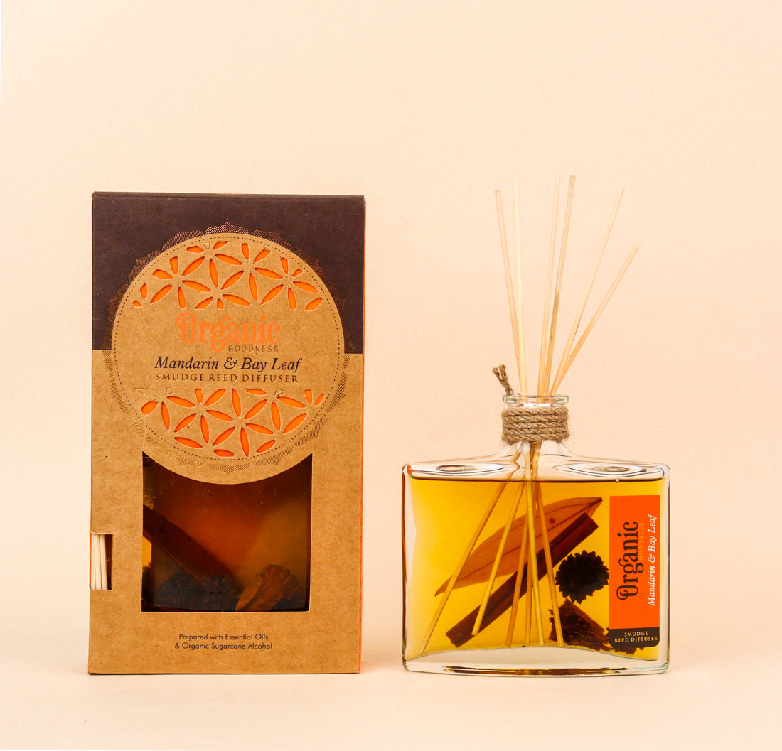 Organic Goodness Smudge Reed Diffuser – Mandarin & Bay Leaf | 150ml Aromatherapy Diffuser with Essential Oils