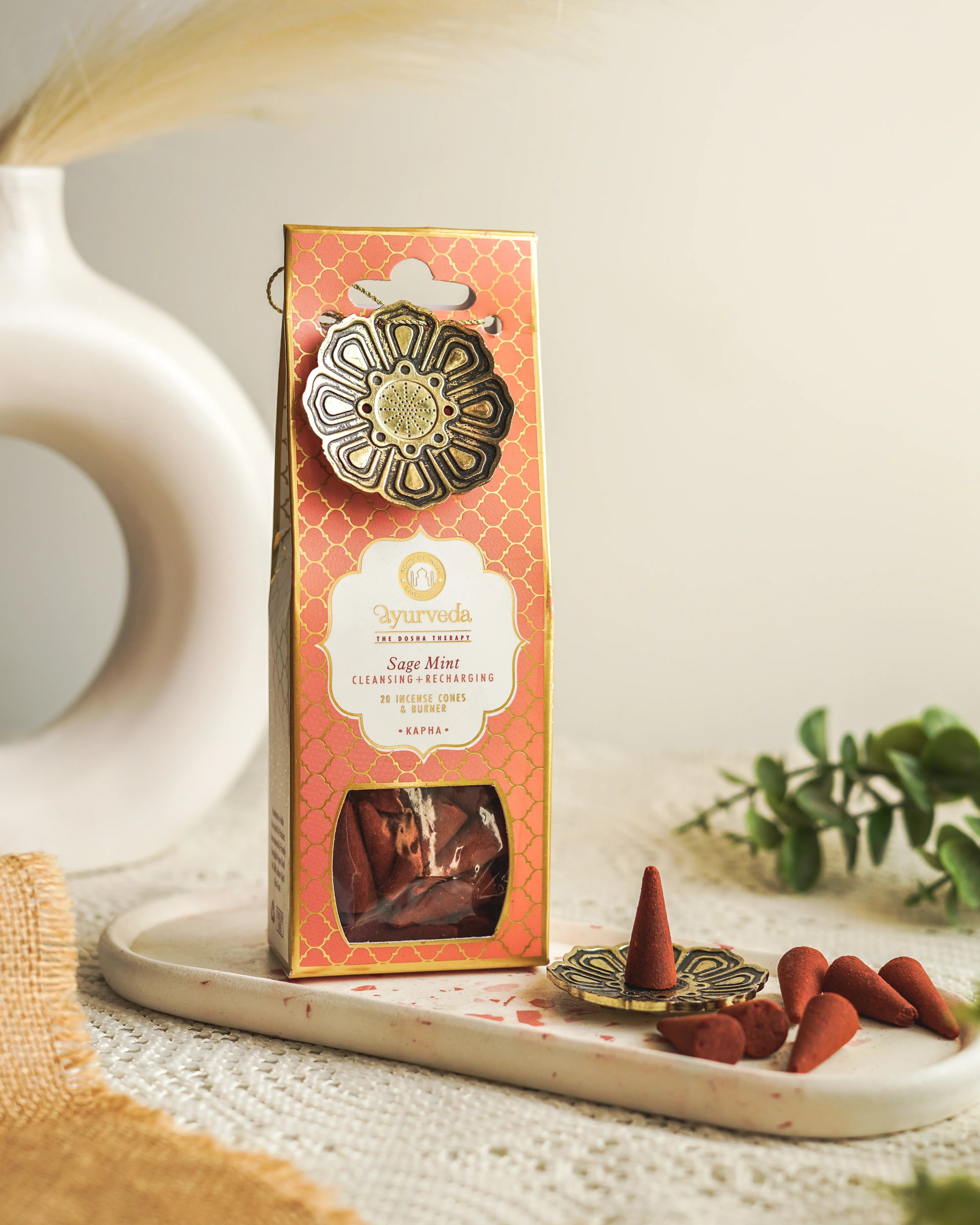 Ayurveda Incense Cone Gift Set – Kapha | Sage Mint | Includes Metal Cone Burner