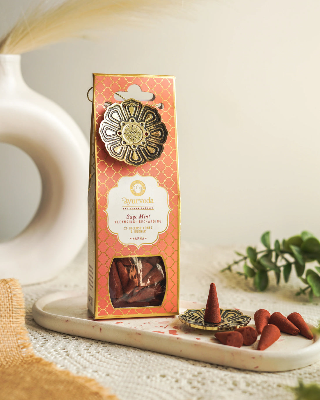 Ayurveda Incense Cone Gift Set – Kapha | Sage Mint | Includes Metal Cone Burner
