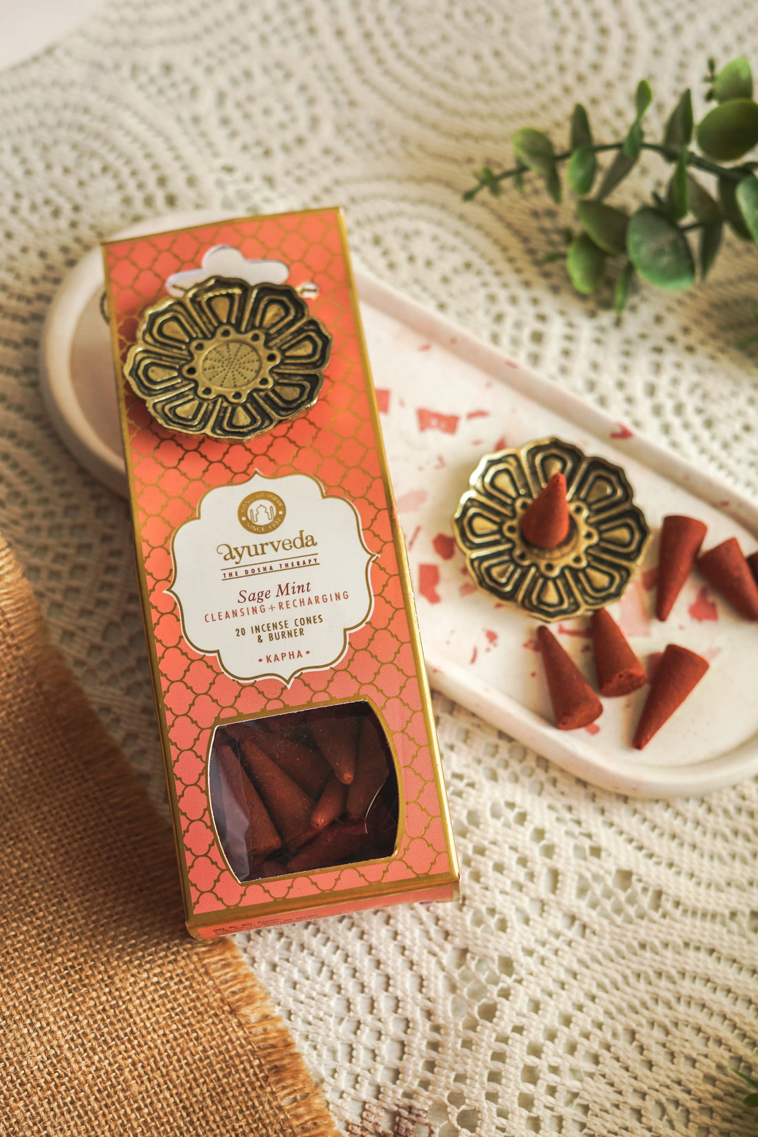 Ayurveda Incense Cone Gift Set – Kapha | Sage Mint | Includes Metal Cone Burner