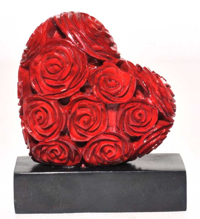 Red Roses Heart on black base - Soap Stone