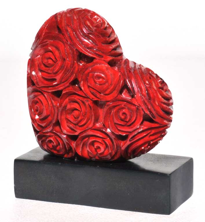 Red Roses Heart on black base - Soap Stone