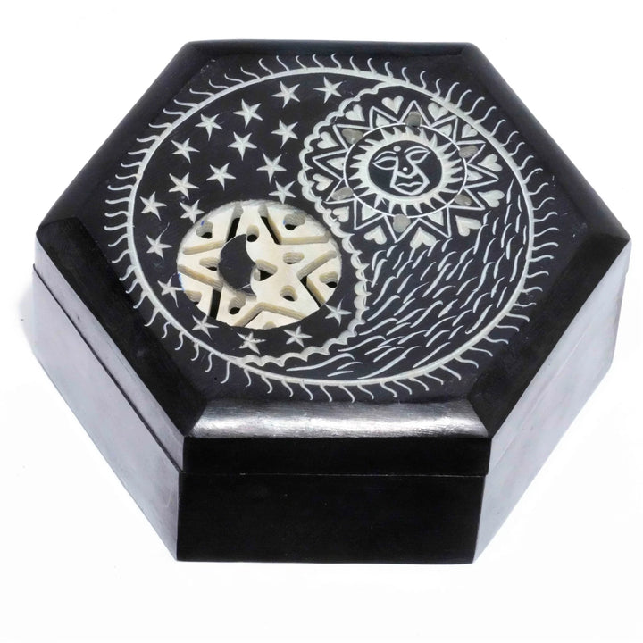 Yin yang with sun, moon & stars Stone Box