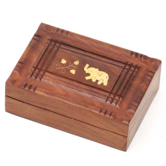 Sheesham Wood Elephant Keepsake Box with Brass Inlay – 7" x 5"