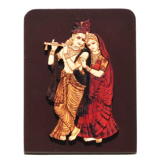 Laser-Etched Radha Krishna Wood Plaque – 4"