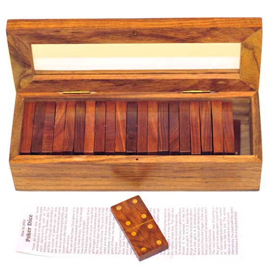 Handcrafted Sheesham Wood Domino Set with Glass Lid Storage Box