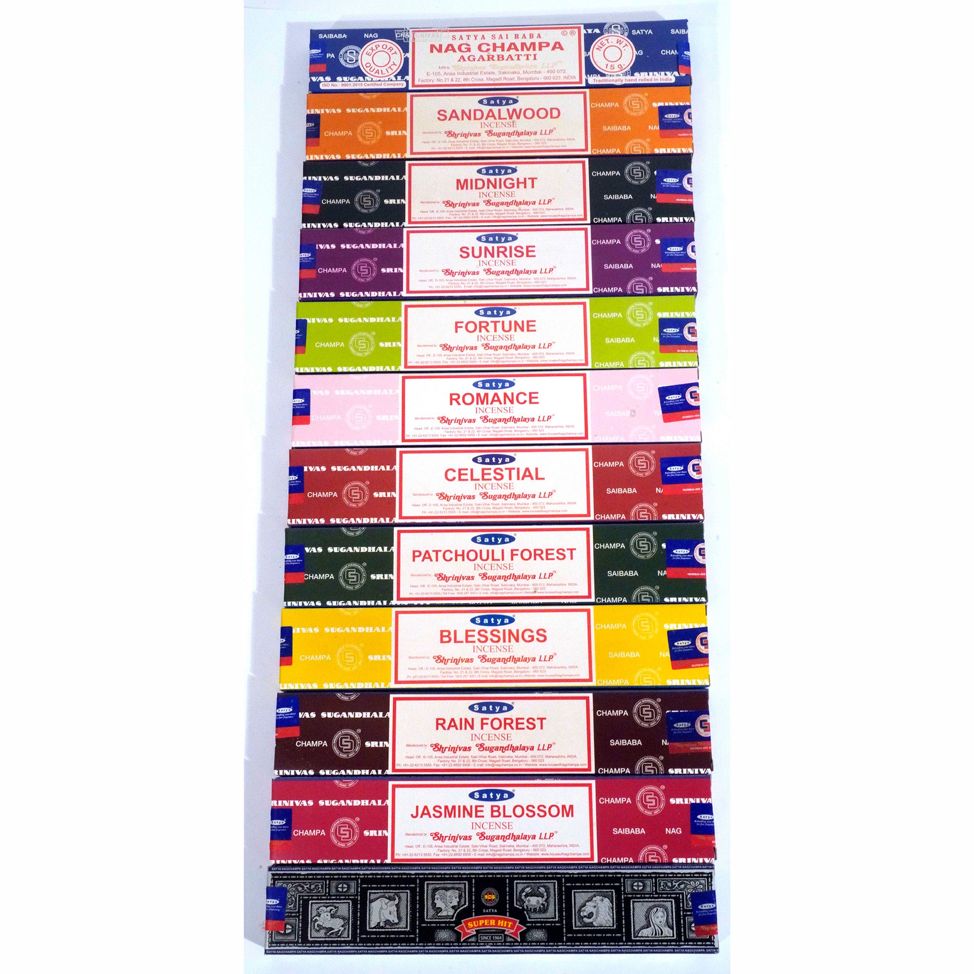 Original Satya Nag Champa Gift Set – 12 Assorted Fragrances (180g Total) 15g each