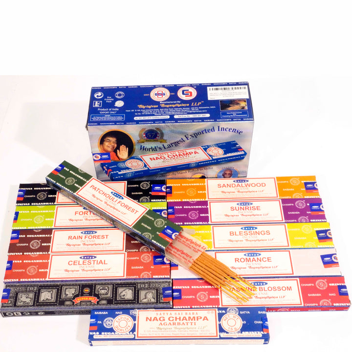 Original Satya Nag Champa Gift Set – 12 Assorted Fragrances (180g Total) 15g each
