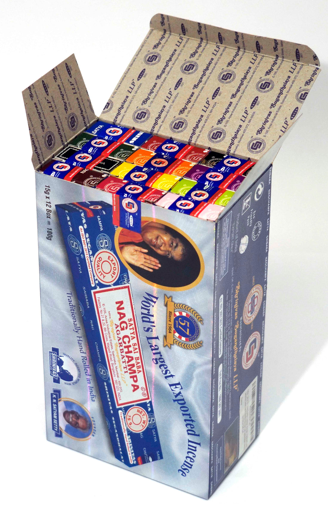 Original Satya Nag Champa Gift Set – 12 Assorted Fragrances (180g Total) 15g each